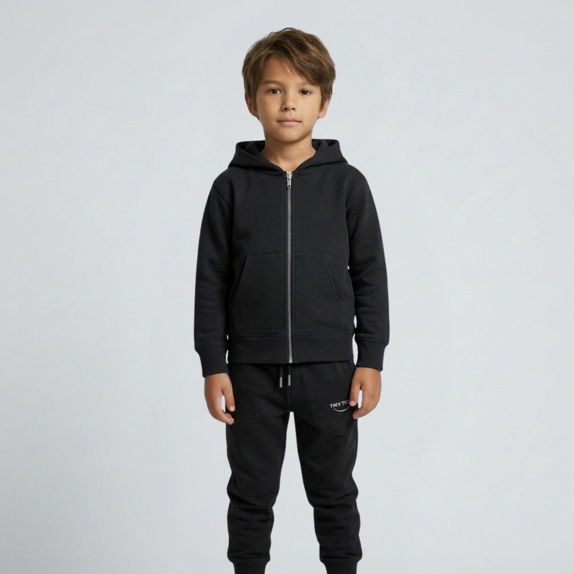 Tiny Tugz™ 100% Organic Cotton Kids Tracksuit – Stripe Logo – Black