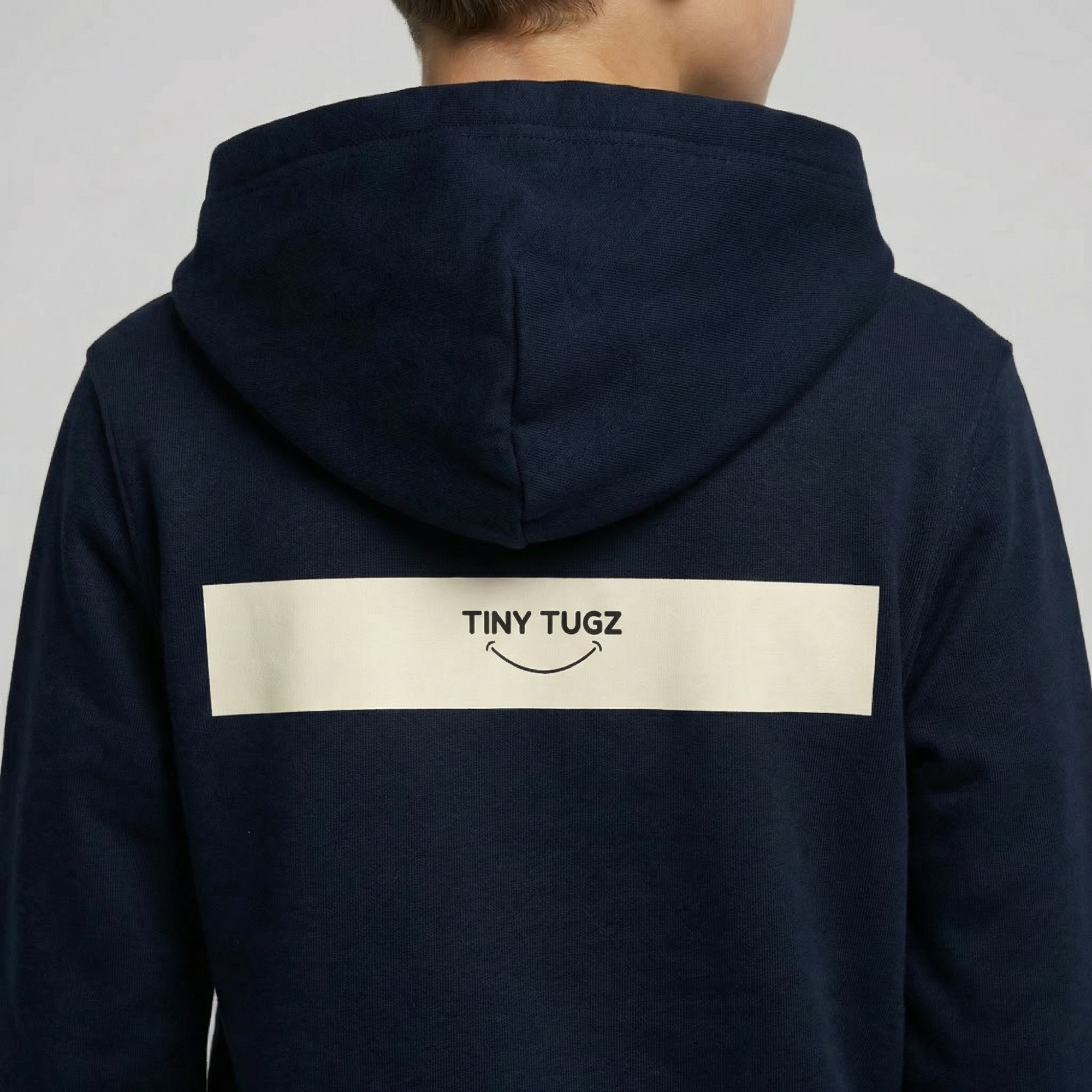 Tiny Tugz™ 100% Organic Cotton Teen Zip Hoodie – Stripe Logo – Navy