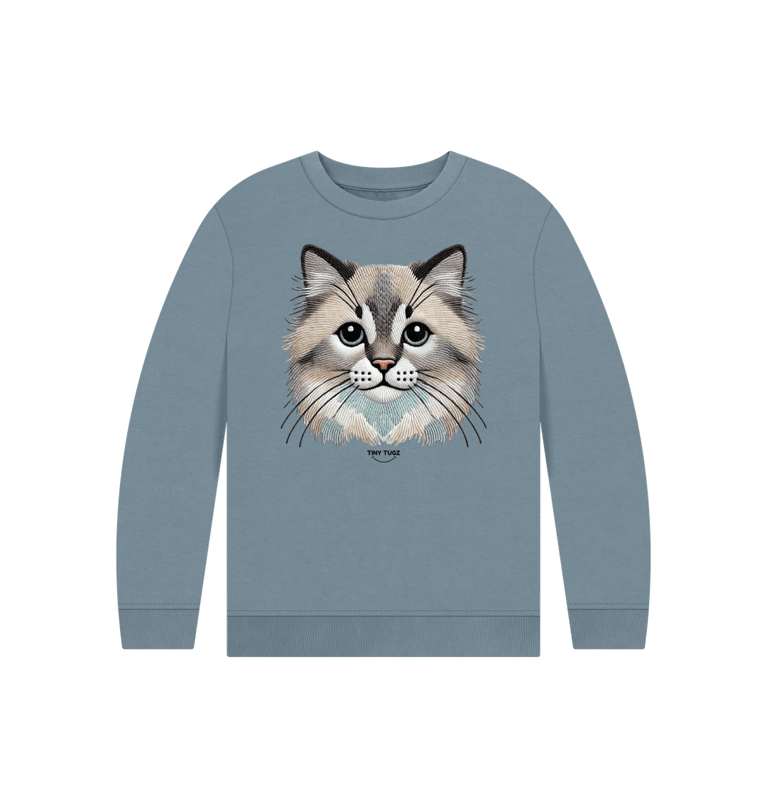 Stone Blue Printed Kids Jumper