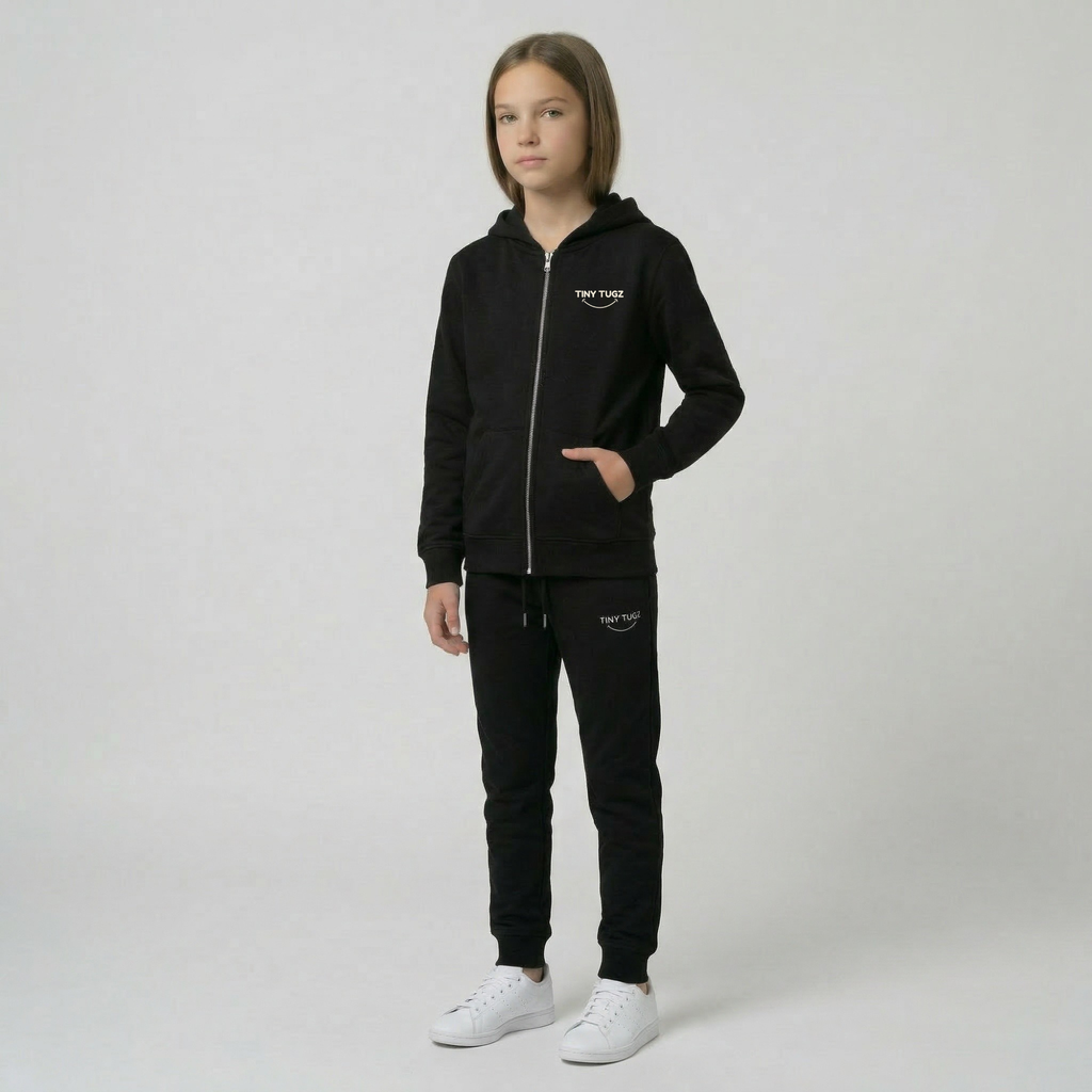 Tiny Tugz™ 100% Organic Cotton Teen Tracksuit – Stripe Logo – Black