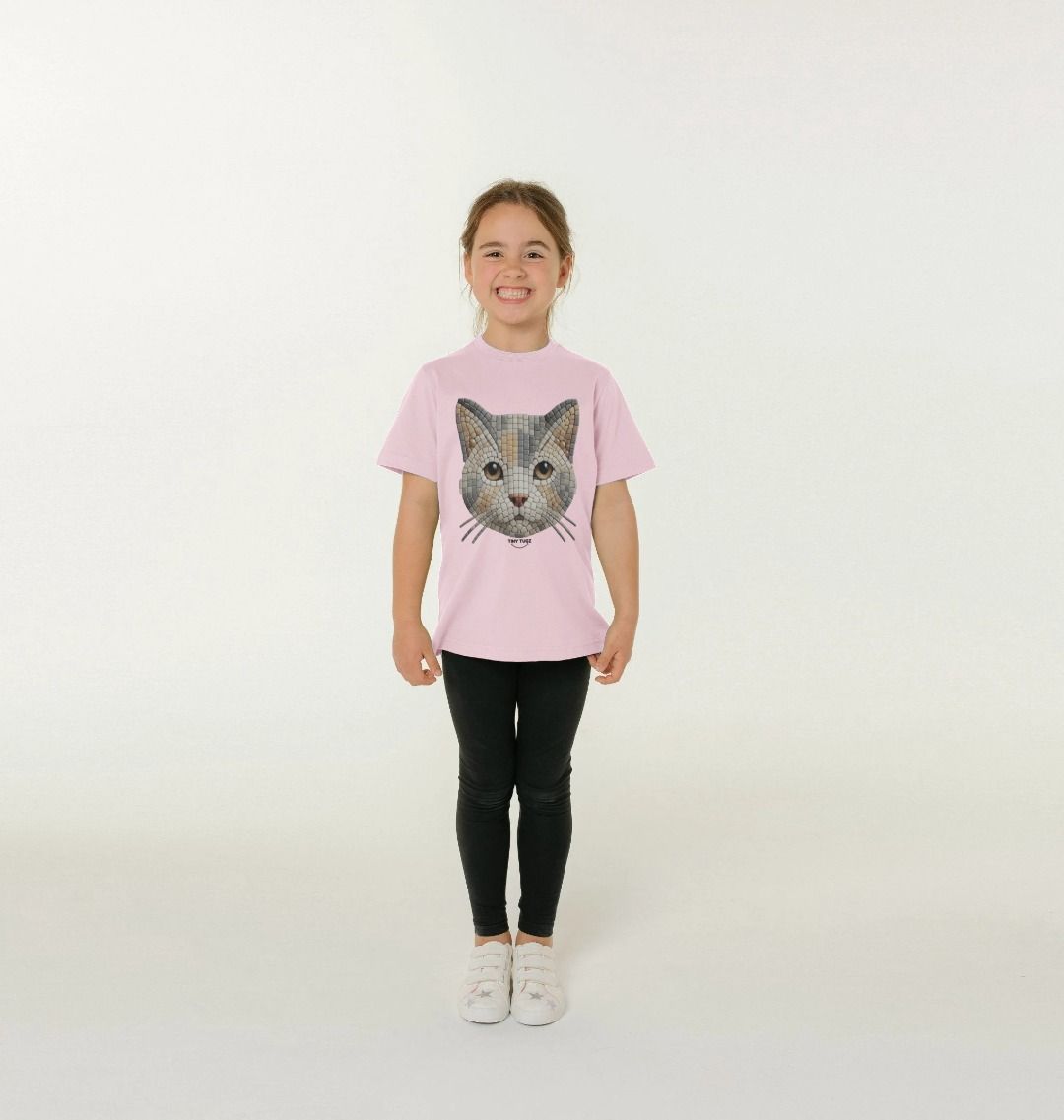 Organic Cotton Kids’ T-Shirt – Mosaic Cat Design