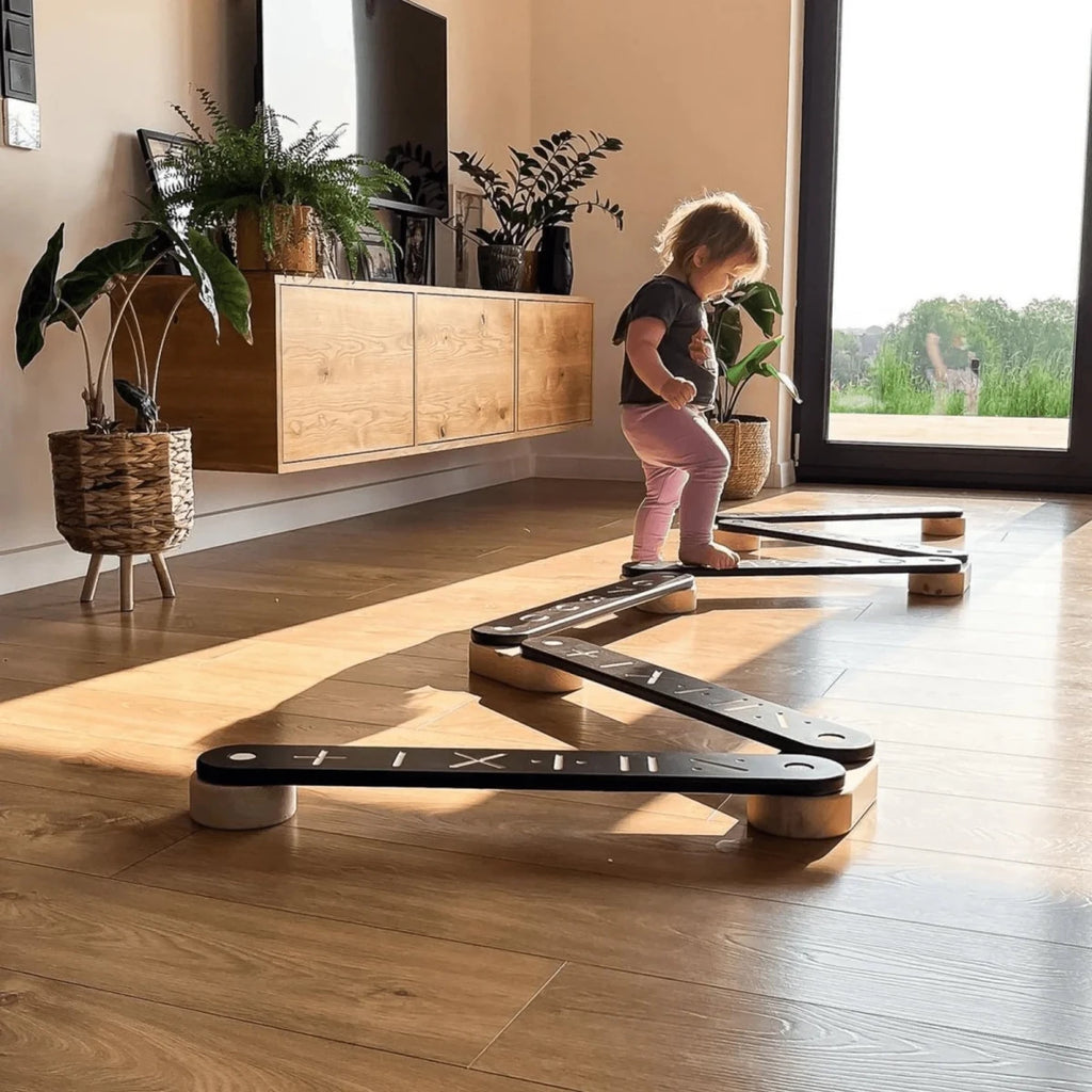 6-Piece Indoor Montessori Wooden Sensory Path for Kids – Balance Beam Learning Set - Tiny Tugz™