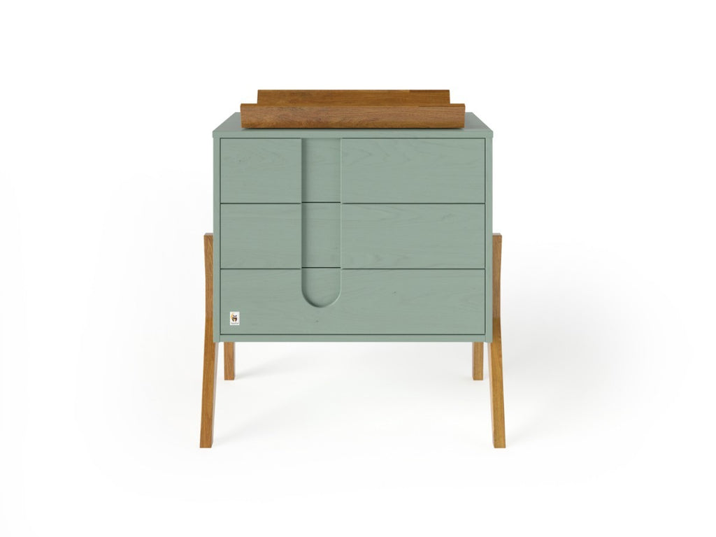 Sage Green YappyIcon Solid Oak Changing Top for Nursery Dresser (0–2y)