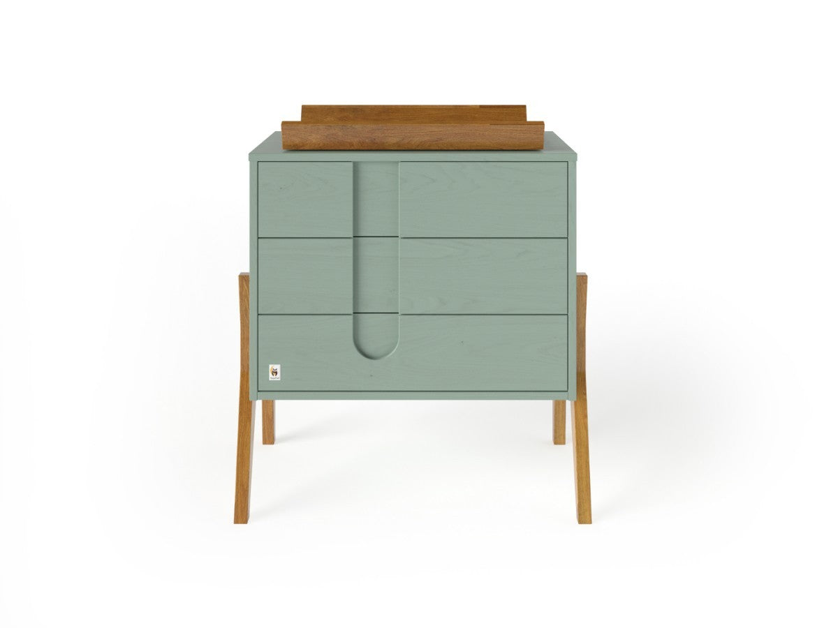 Sage Green YappyIcon Solid Oak Changing Top for Nursery Dresser (0–2y)