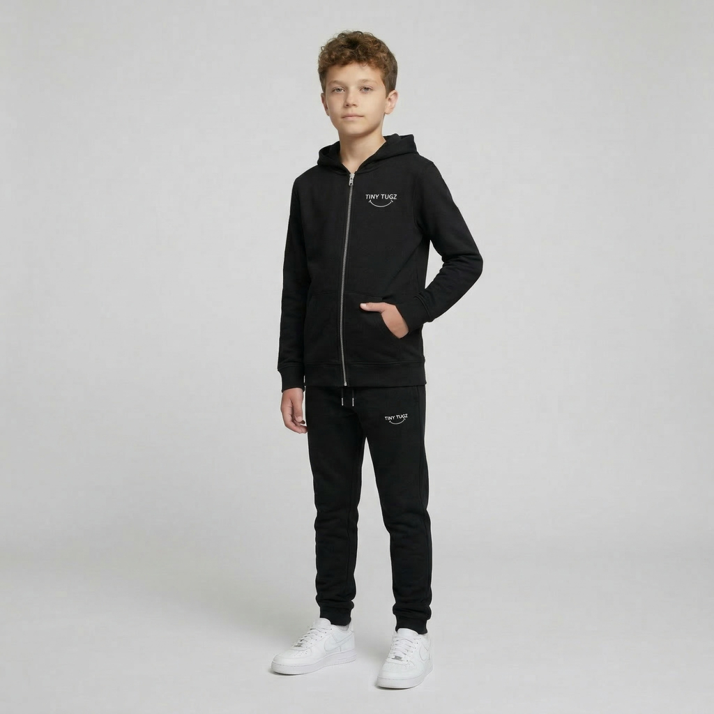 Tiny Tugz™ 100% Organic Cotton Teen Tracksuit – Stripe Logo – Black