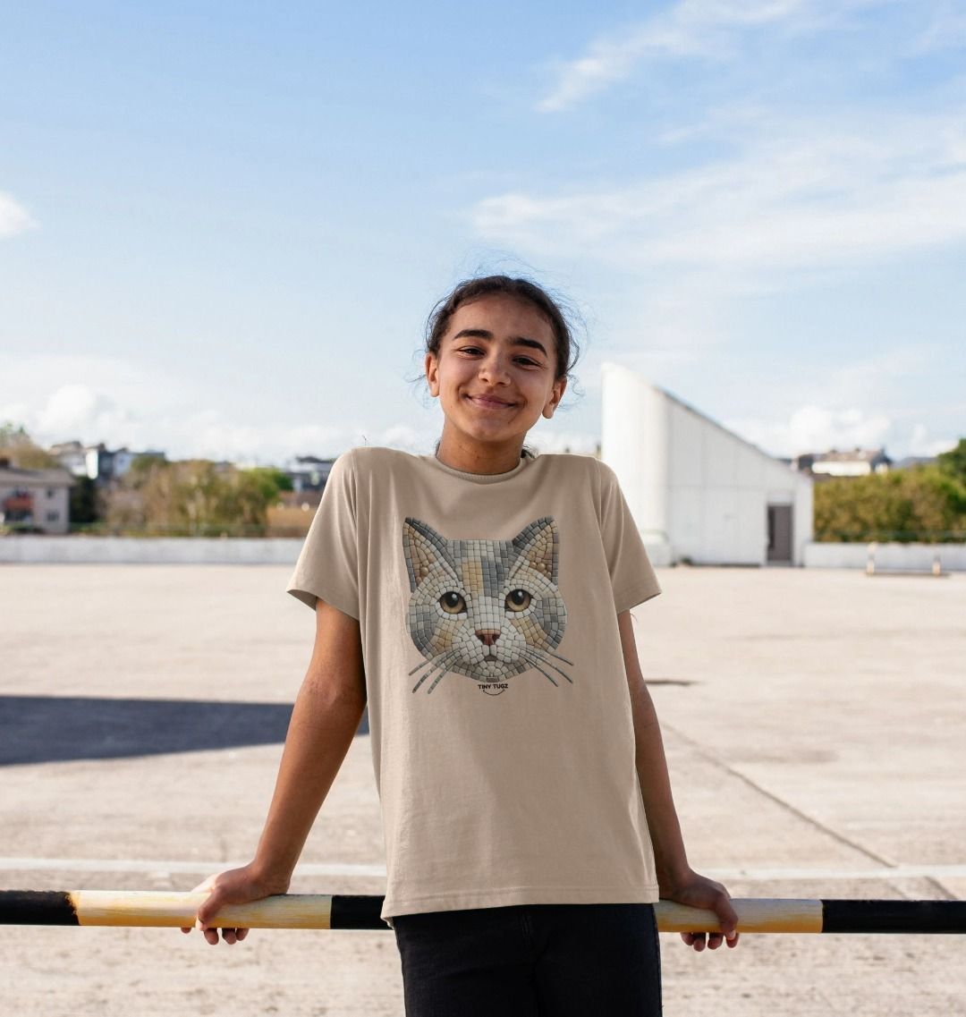 Organic Cotton Kids’ T-Shirt – Mosaic Cat Design