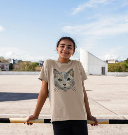 Organic Cotton Kids’ T-Shirt – Mosaic Cat Design