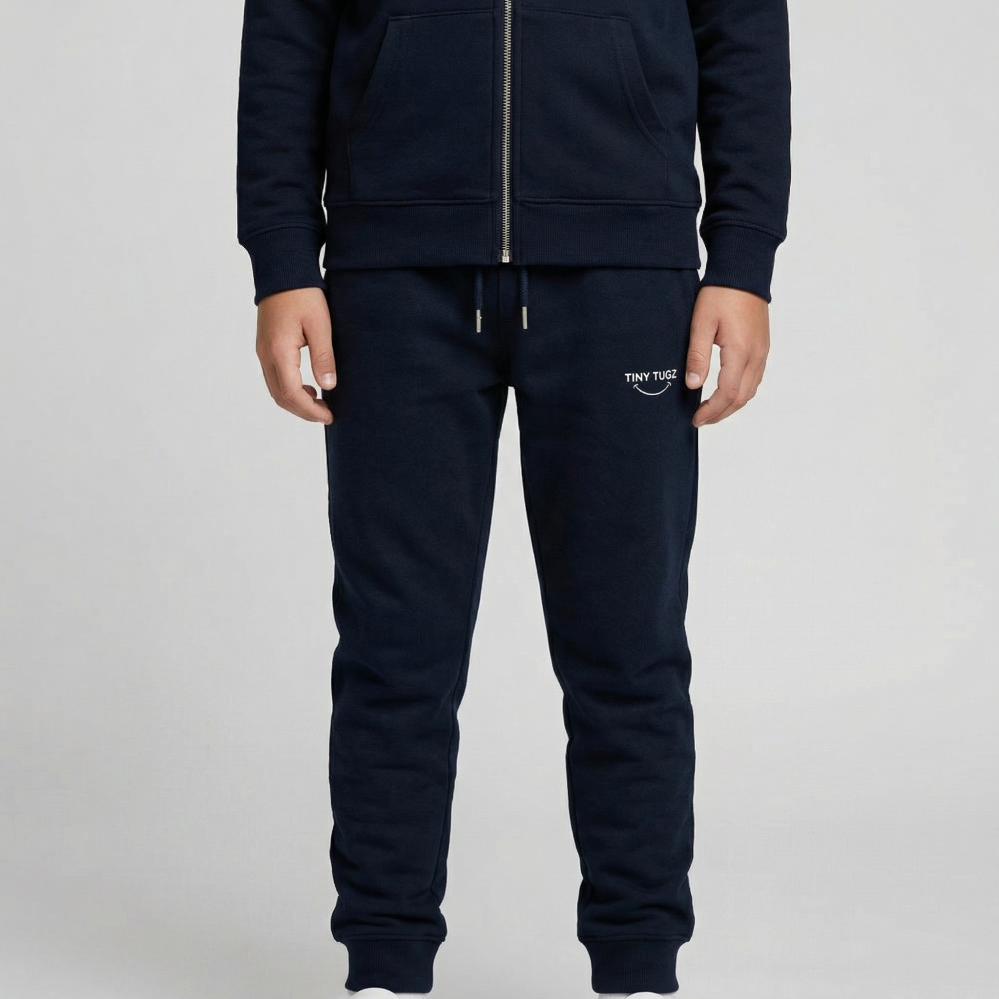 Tiny Tugz™ 100% Organic Cotton Teen Tracksuit – Stripe Logo – Navy