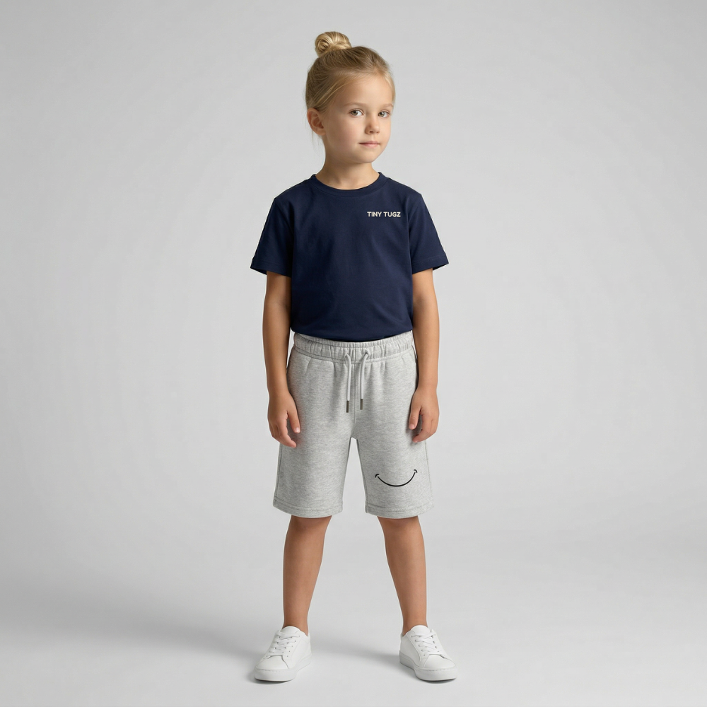 Kids Casual Organic Cotton Set (Navy T-Shirt + Grey Shorts)