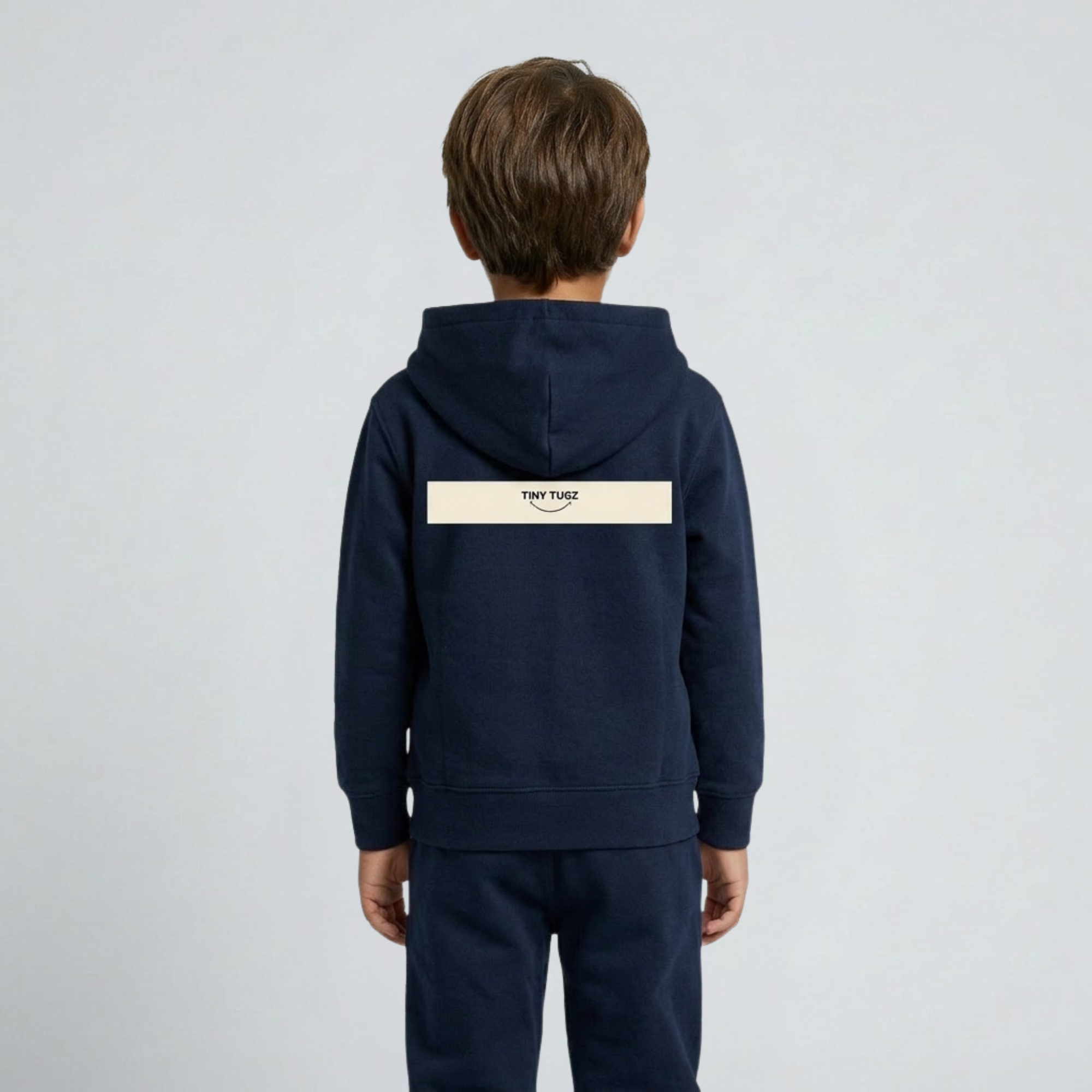 Tiny Tugz™ 100% Organic Cotton Kids Zip Hoodie – Stripe Logo – Navy