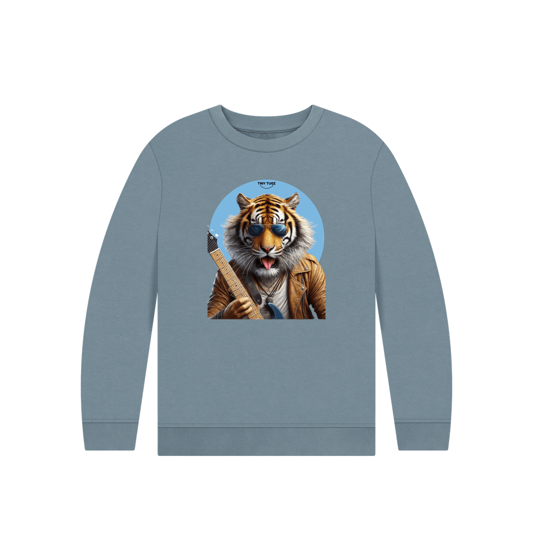 Stone Blue Printed Kids Jumper