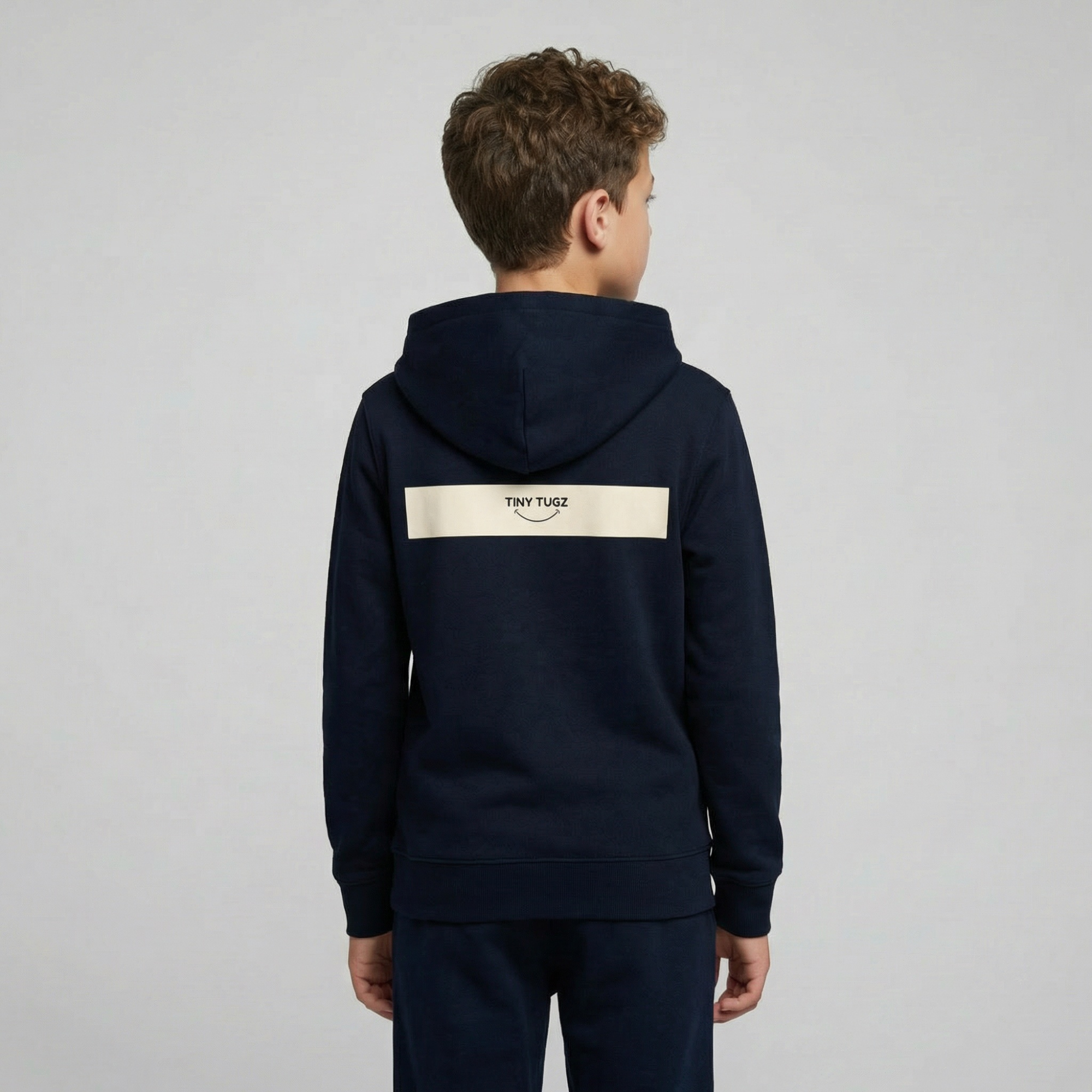 Tiny Tugz™ 100% Organic Cotton Teen Zip Hoodie – Stripe Logo – Navy