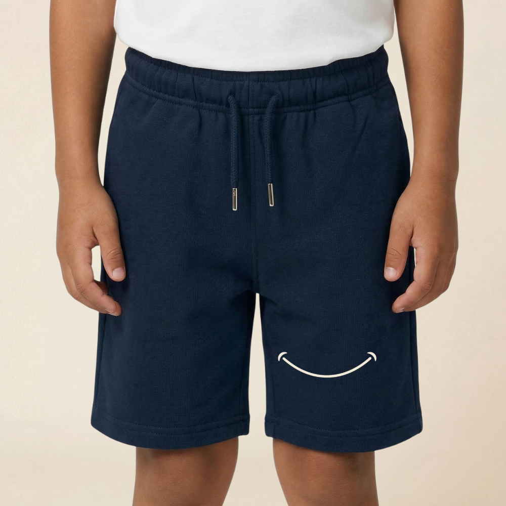 Ensemble décontracté intelligent en coton biologique pour enfants (polo blanc + short marine)