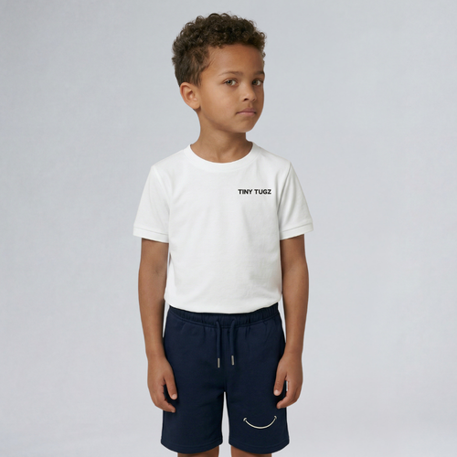 Ensemble décontracté en coton bio pour enfant (T-shirt blanc + short marine)