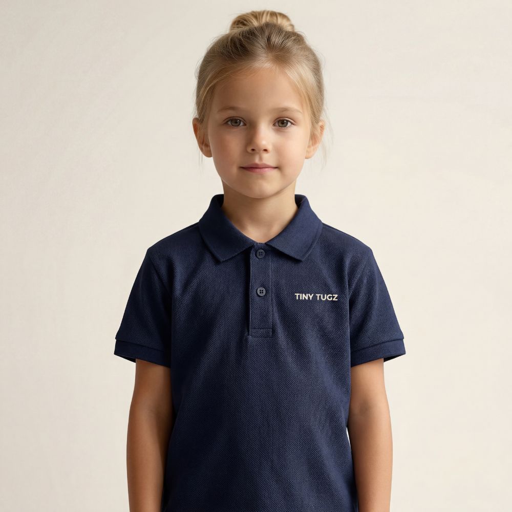 Kids Smart Casual Organic Cotton Set (White Polo + Navy Shorts)