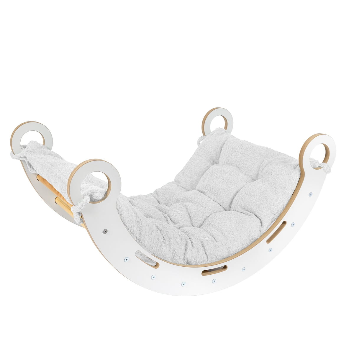 Montessori Wooden Rocker for Toddlers & Kids with Bouclé Pillow (White)