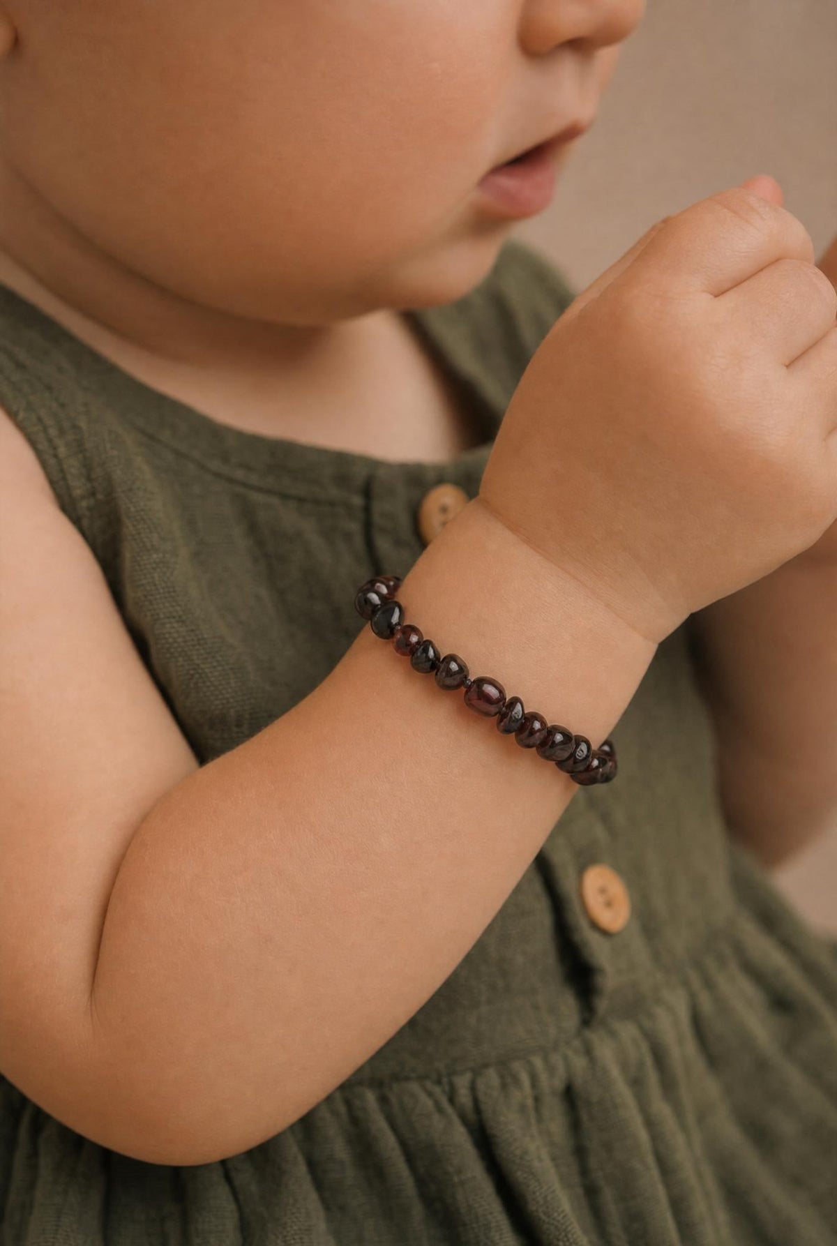 Baby/Child - Amber Bracelet - Round Beads - Polished - 14cm - Cherry