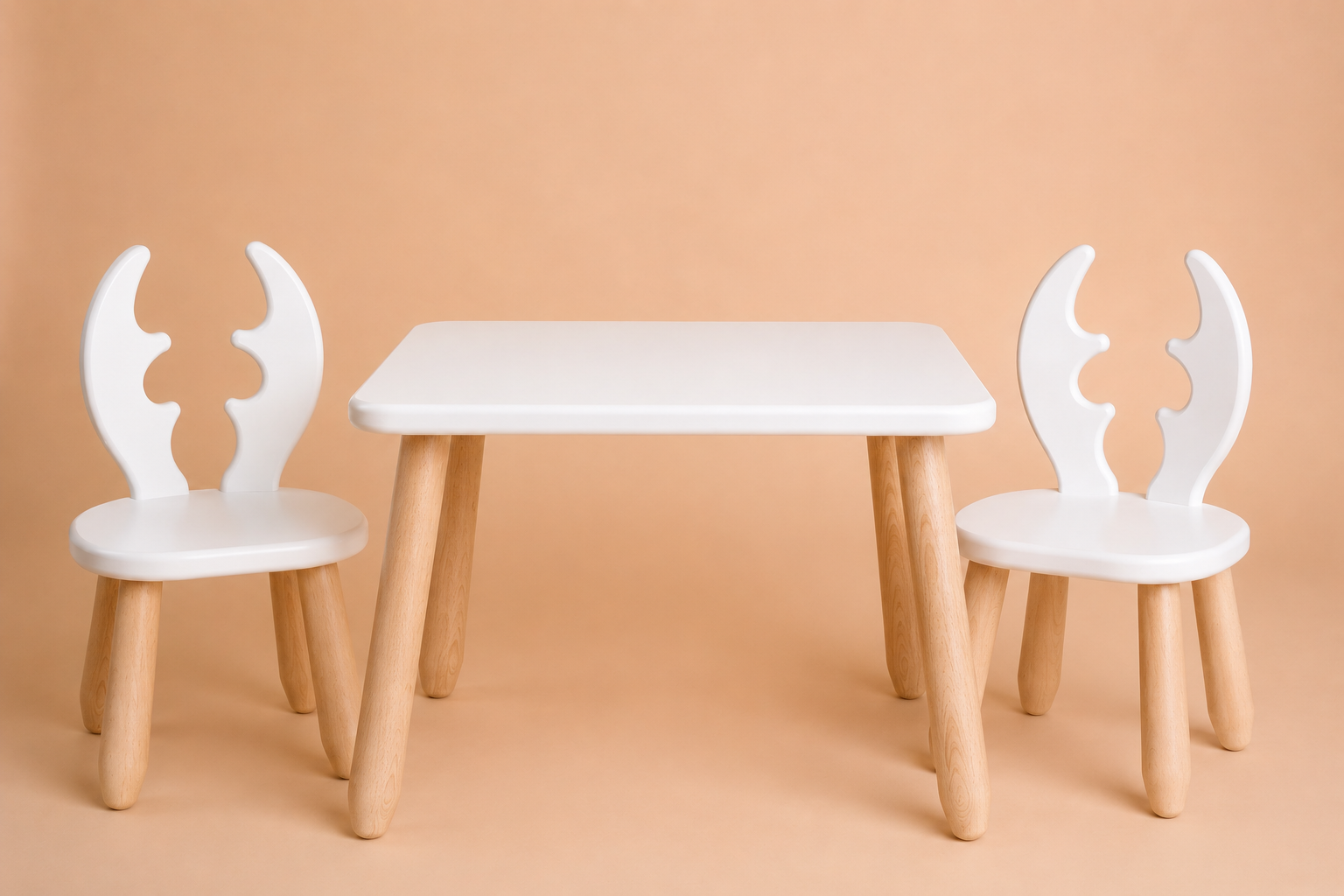 Ensemble table et chaises pour enfants scandinave en bois de hêtre massif (Cerf)