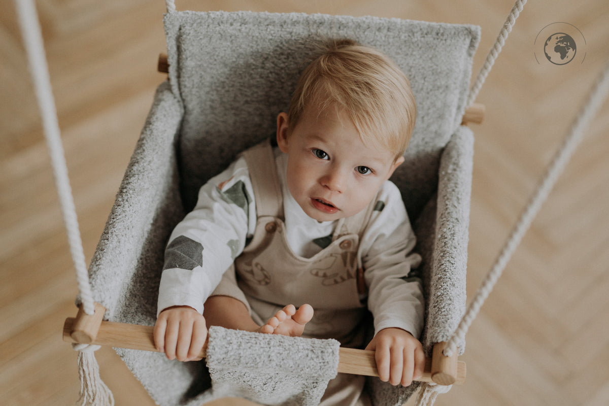 BaBi Baby Swing - Bouclé Stone Grey – OEKO-TEX® certified swing, handmade in Estonia