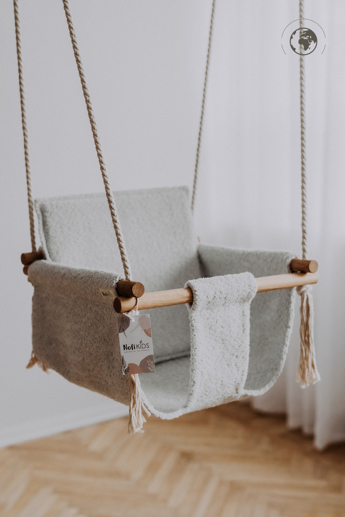 BaBi Baby Swing - Bouclé Ice Grey – OEKO-TEX® certified swing, handmade in Estonia
