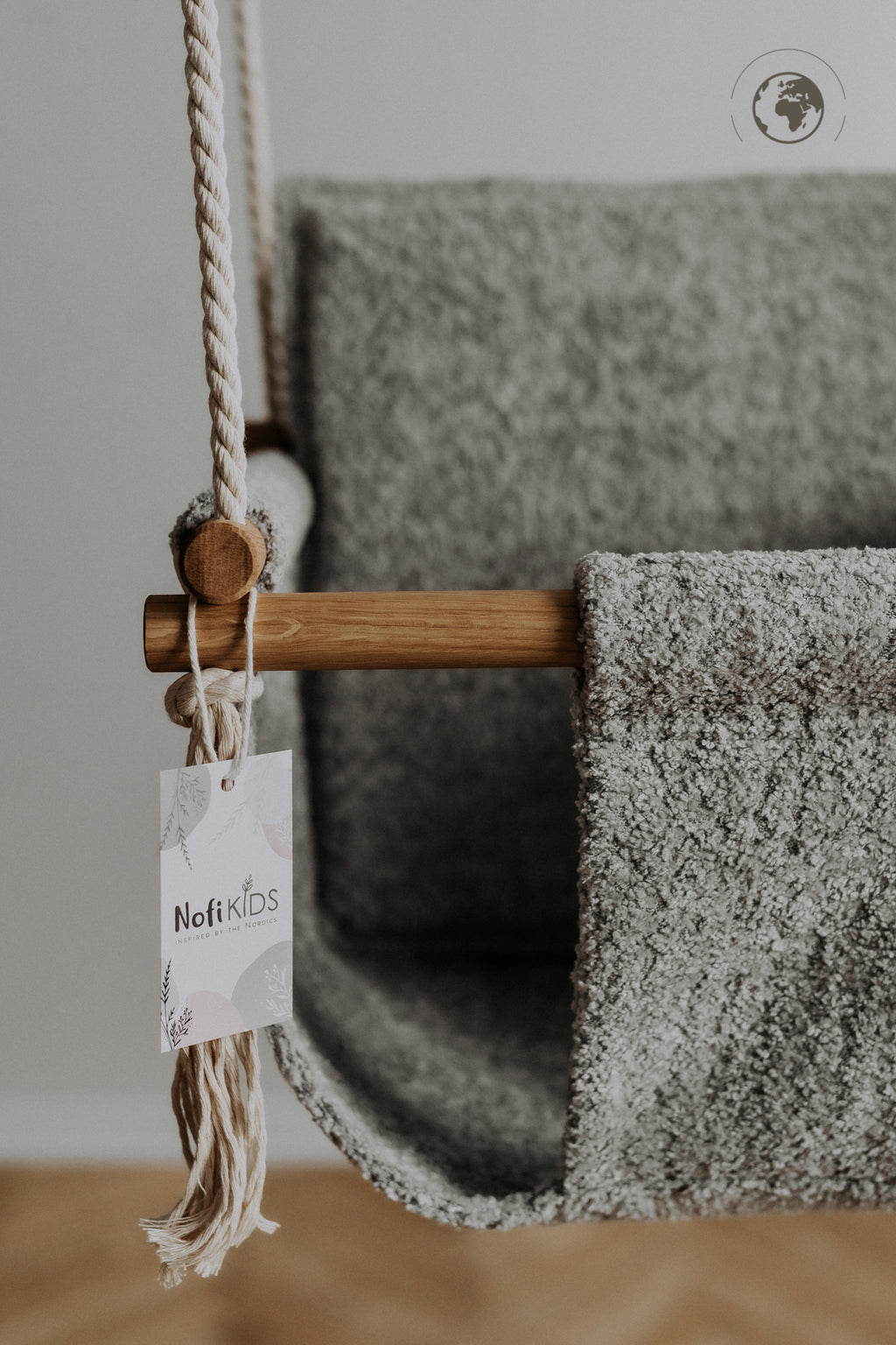 BaBi Baby Swing - Bouclé Stone Grey – OEKO-TEX® certified swing, handmade in Estonia