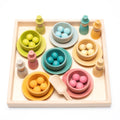 Wooden Toy - Colored Figures, Bowls and Balls on Tray
