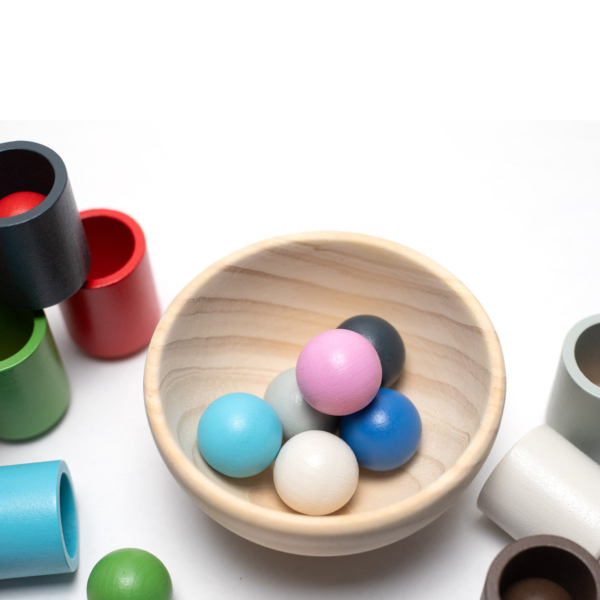 Wooden Toy Cups and Balls Set - Montessori Open-Ended Toy