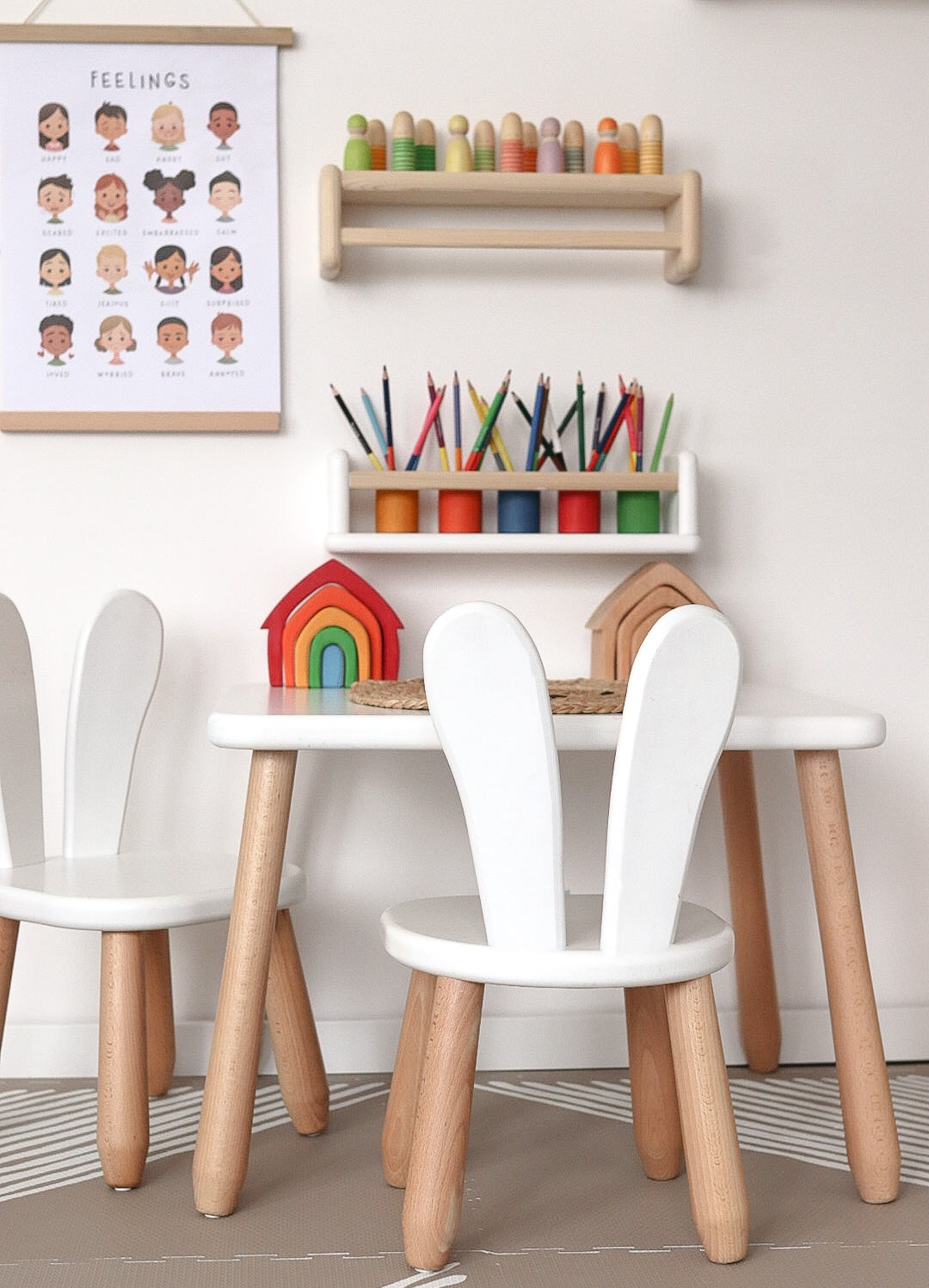 Ensemble Table et Chaise Enfant Scandinave en Bois de Hêtre Massif (Lapin)