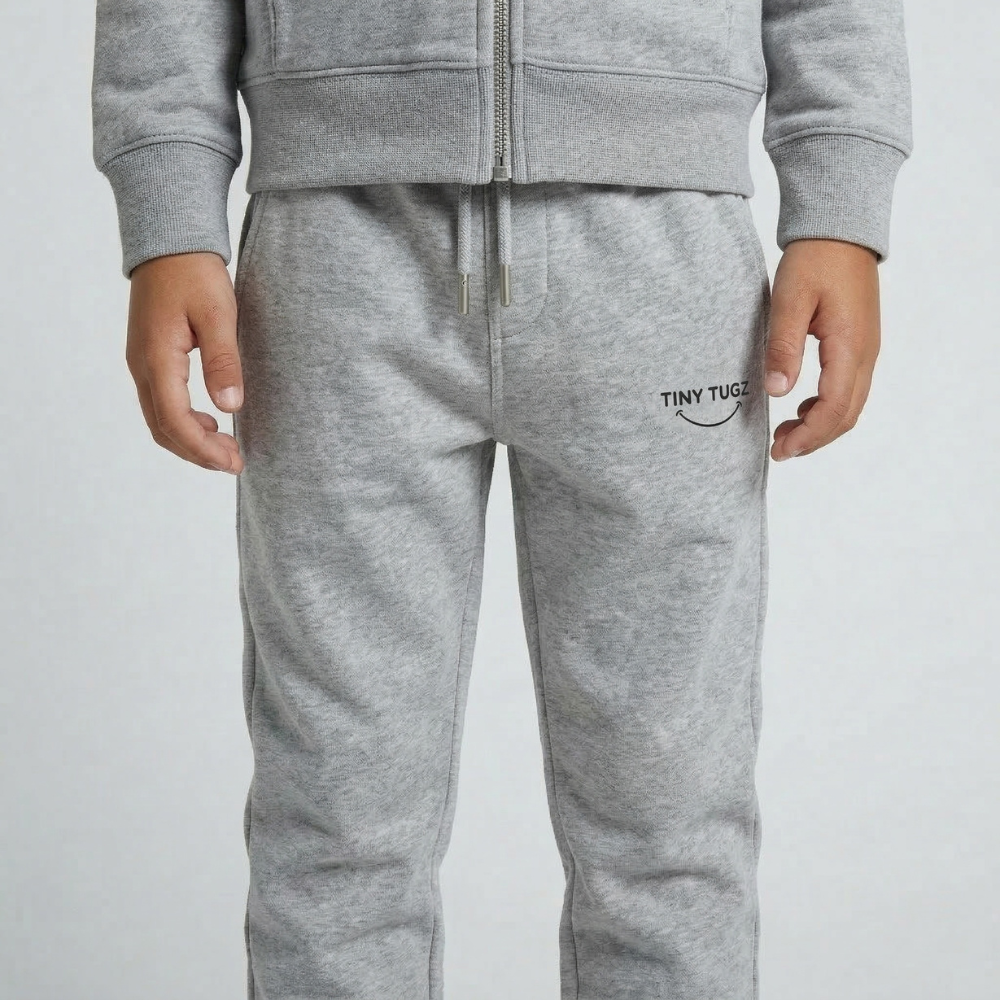 Tiny Tugz™ 100% Organic Cotton Kids Tracksuit – Stripe Logo – Grey