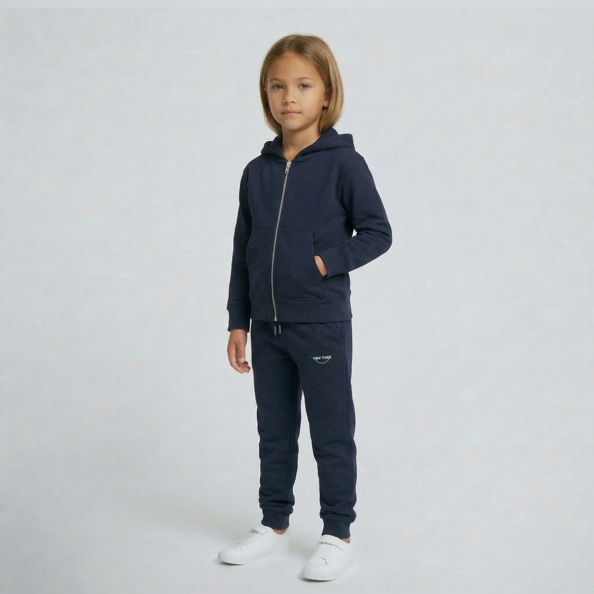Tiny Tugz™ 100% Organic Cotton Kids Tracksuit – Stripe Logo – Navy
