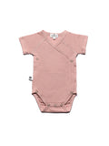 Wool Wrap Romper, Short Sleeve - Merino Wool - Misty Rose