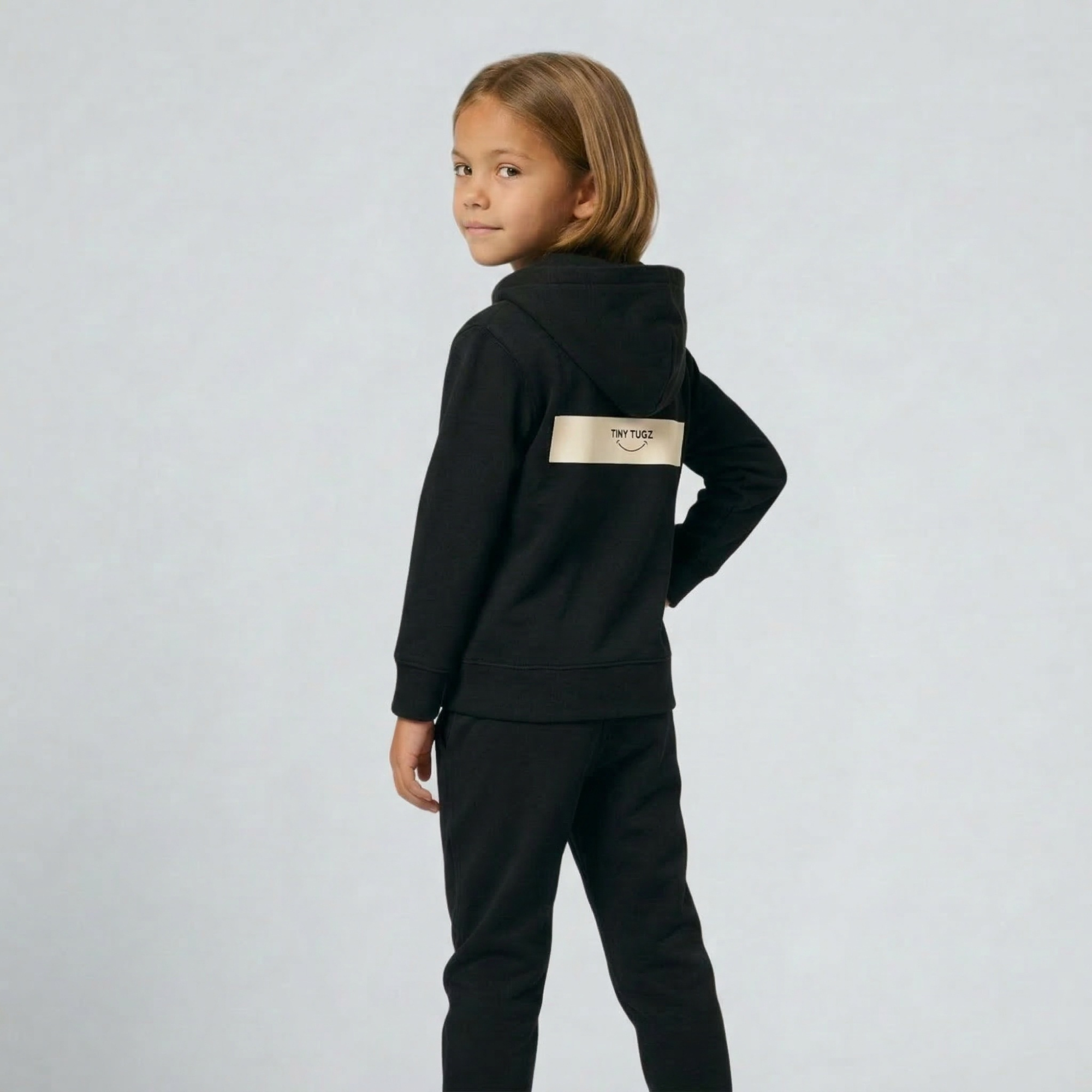 Tiny Tugz™ 100% Organic Cotton Kids Zip Hoodie – Stripe Logo – Black