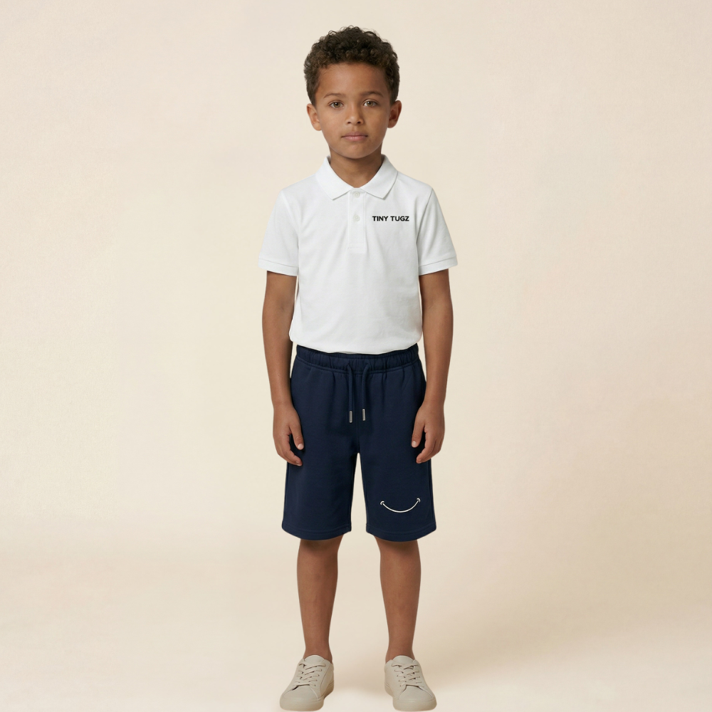 Kids Smart Casual Organic Cotton Set (White Polo + Navy Shorts)