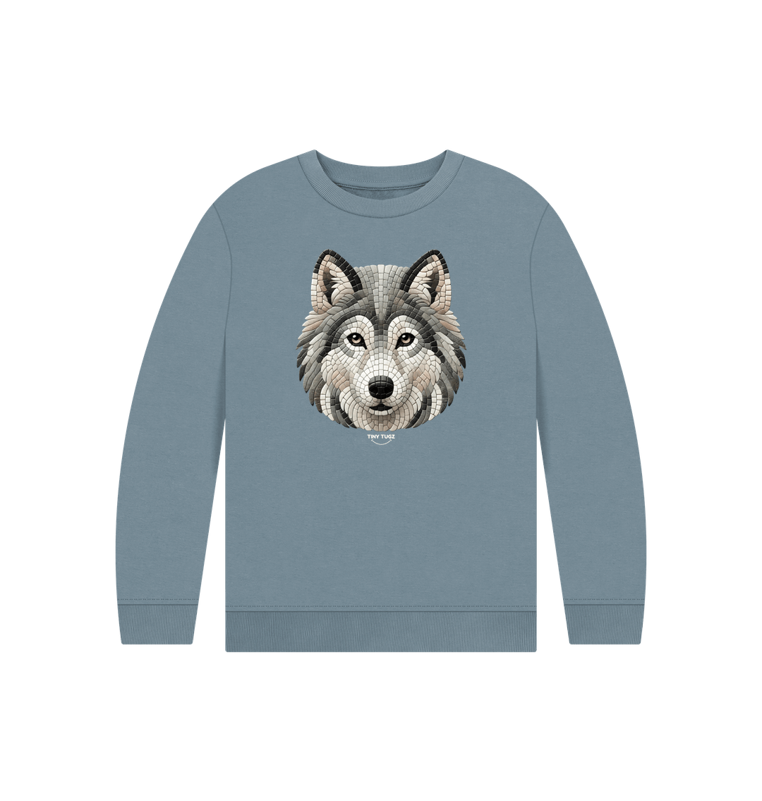 Stone Blue Printed Kids Jumper