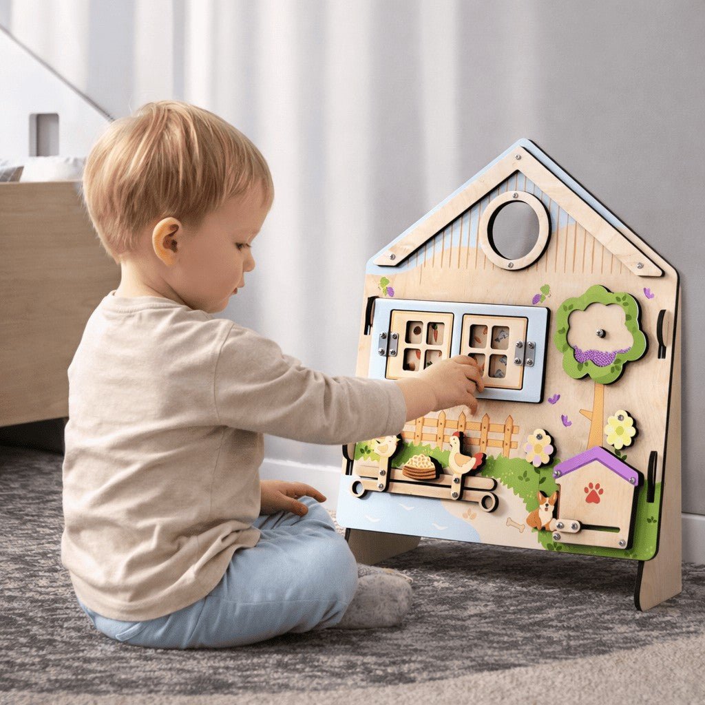 All-in-One Wooden Activity Board – Fine Motor & Logic Skills - Tiny Tugz™