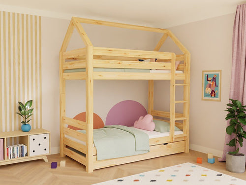 ALPY House Bunk Bed 90x200 with Ladder - Solid Pine - Splits into 2 Beds - Tiny Tugz™