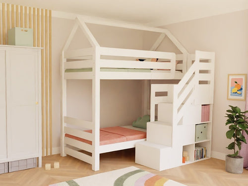 ALPY House Bunk Bed 90x200 with Storage Stairs - Solid Pine - Tiny Tugz™