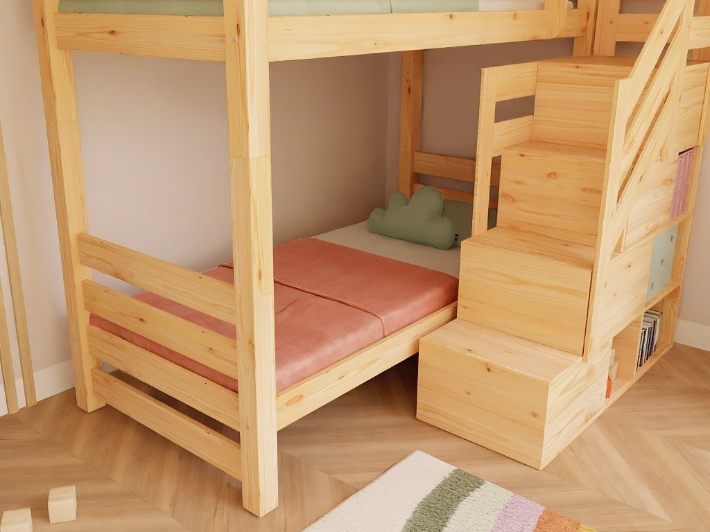 ALPY House Bunk Bed 90x200 with Storage Stairs - Solid Pine - Tiny Tugz™