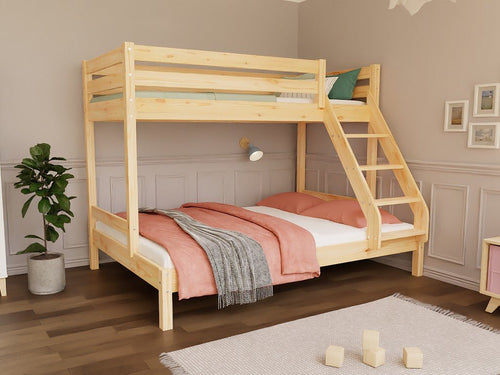 ARARAT Triple Bunk Bed for Kids - Solid Pine - Wider Lower Bed - Tiny Tugz™