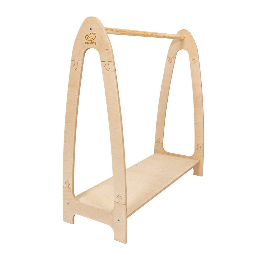 Arched Clothing Rack for Kids - Wooden, with Shoe Shelf, Large (Natural Wood) - Tiny Tugz™