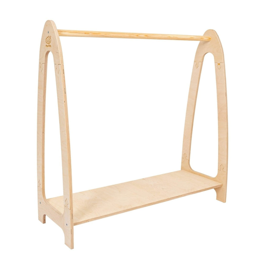Arched Clothing Rack for Kids - Wooden, with Shoe Shelf, Large (Natural Wood) - Tiny Tugz™