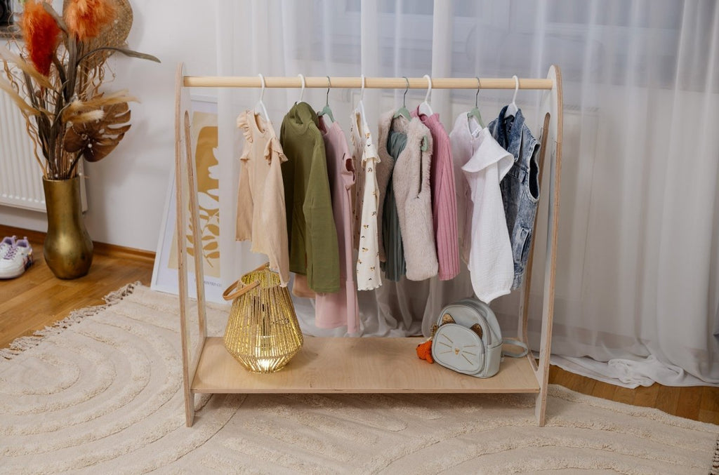 Arched Clothing Rack for Kids - Wooden, with Shoe Shelf, Large (White) - Tiny Tugz™