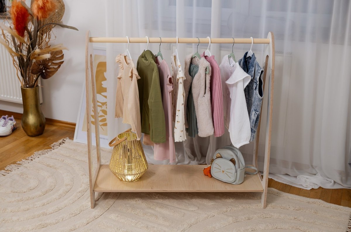 Arched Clothing Rack for Kids - Wooden, with Shoe Shelf, Large (White) - Tiny Tugz™