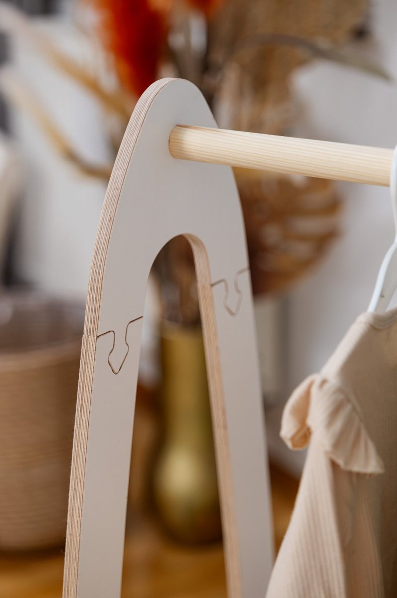 Arched Clothing Rack for Kids - Wooden, with Shoe Shelf, Large (White) - Tiny Tugz™