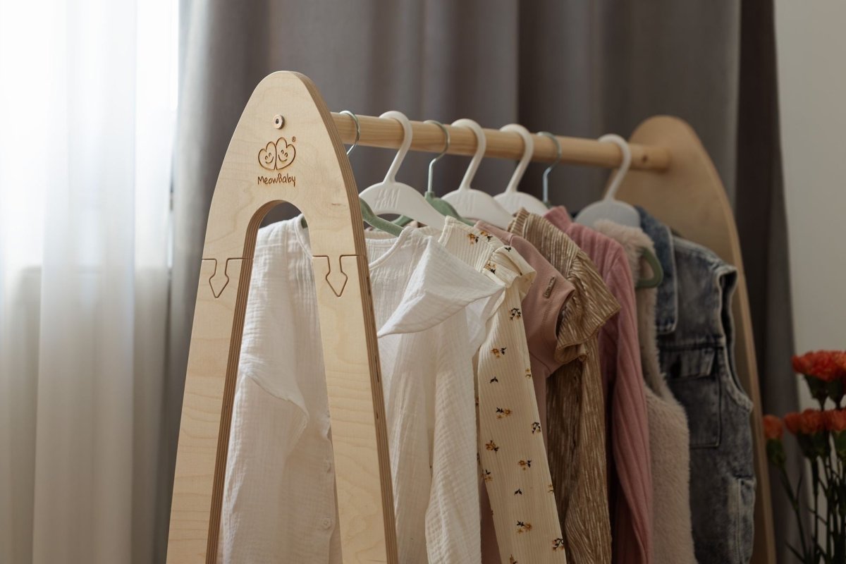 Arched Clothing Rack for Kids - Wooden, with Shoe Shelf, Small (Natural Wood) - Tiny Tugz™