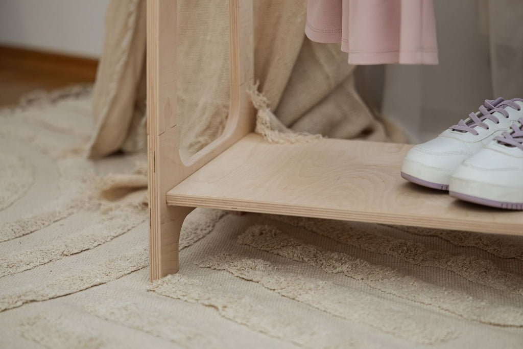 Arched Clothing Rack for Kids - Wooden, with Shoe Shelf, Small (Natural Wood) - Tiny Tugz™