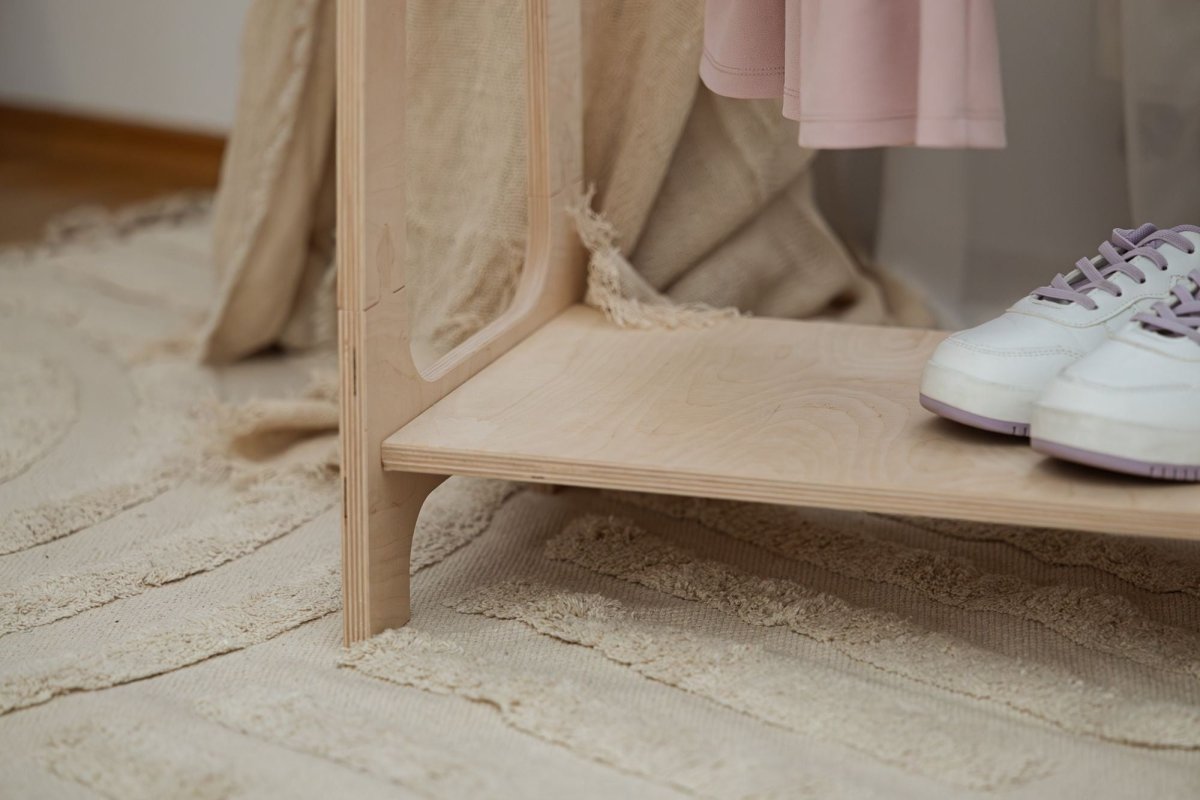Arched Clothing Rack for Kids - Wooden, with Shoe Shelf, Small (Natural Wood) - Tiny Tugz™
