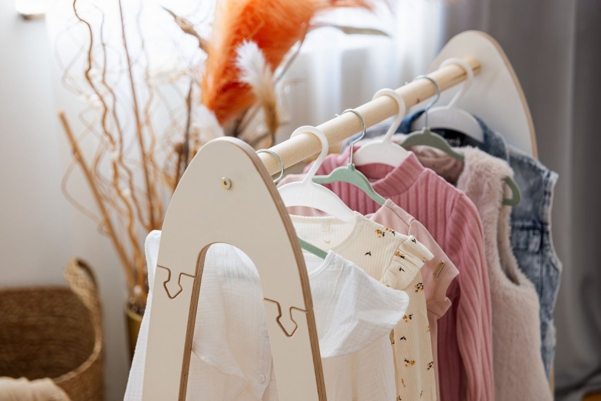 Arched Clothing Rack for Kids - Wooden, with Shoe Shelf, Small (White) - Tiny Tugz™