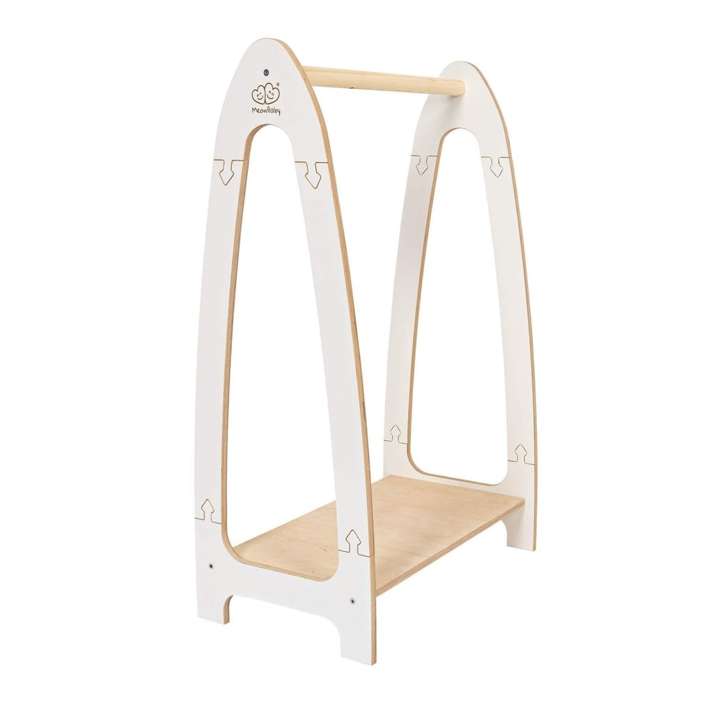 Arched Clothing Rack for Kids - Wooden, with Shoe Shelf, Small (White) - Tiny Tugz™