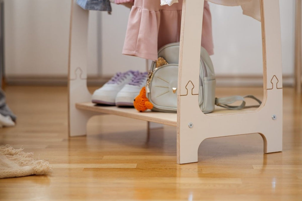 Arched Clothing Rack for Kids - Wooden, with Shoe Shelf, Small (White) - Tiny Tugz™